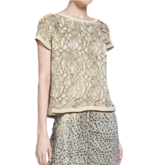 LOFT Tops - Ann Taylor Cream Floral Lace Sheer Top Size XS